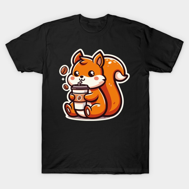 Cute Squirrel Drinking Coffee T-Shirt by Coolthings